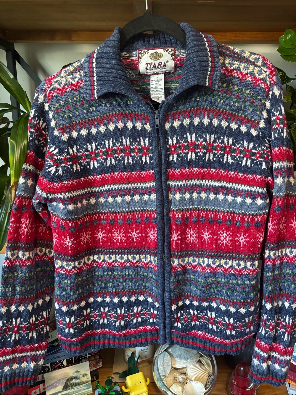 Tiara Fair Isle Zip Sweater - Navy, Red & Cream
